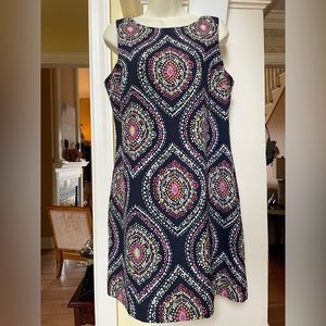 Crown and Ivy navy dress with colorful diamond pattern design. Fully lined. 12P